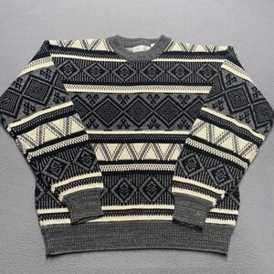 Vintage The Mens Store At Sears Sweater Mens Medium Gray Knit Geometric 90s